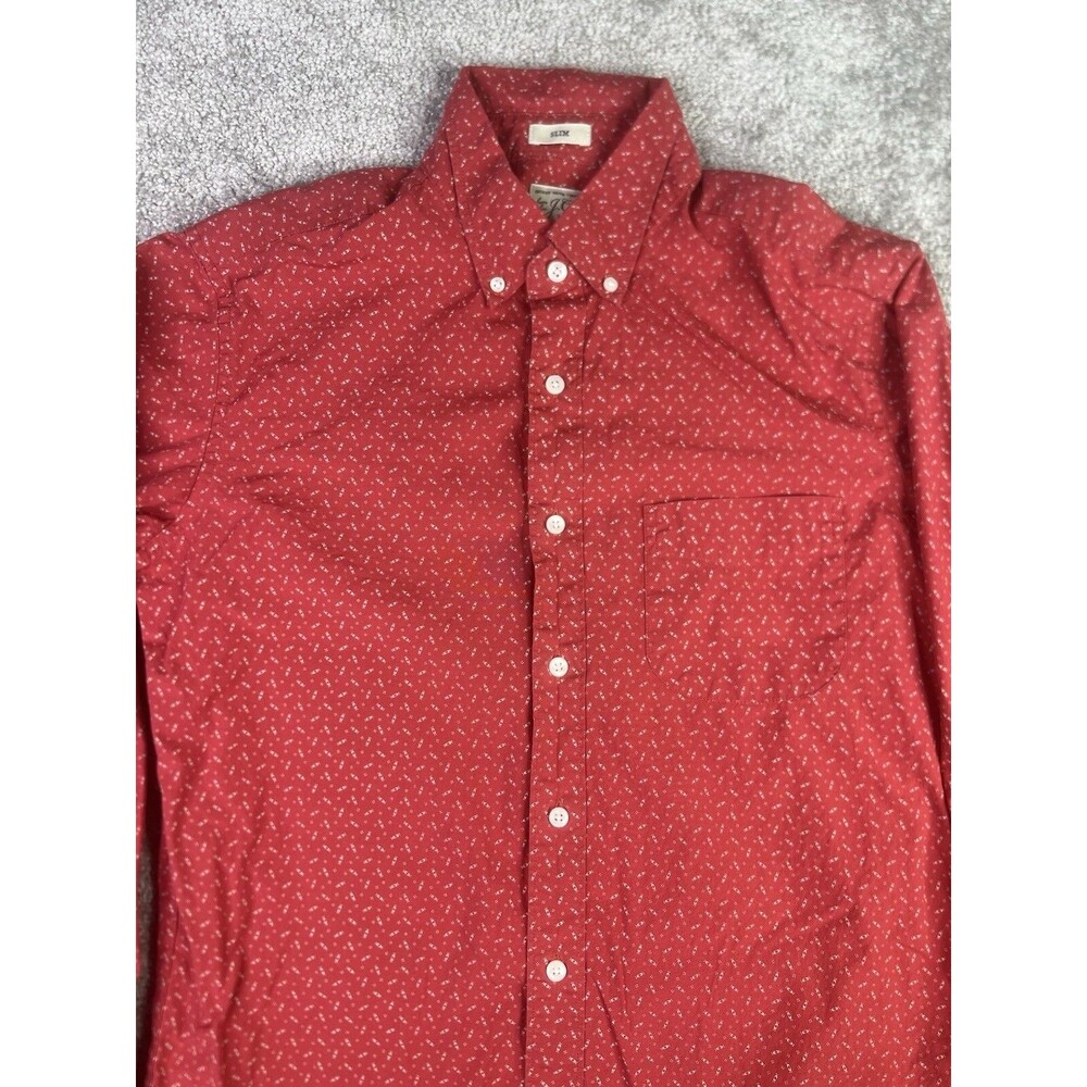 J. Crew Shirt Mens Small Red Slim Stretch Pattern Long Sleeve Dress